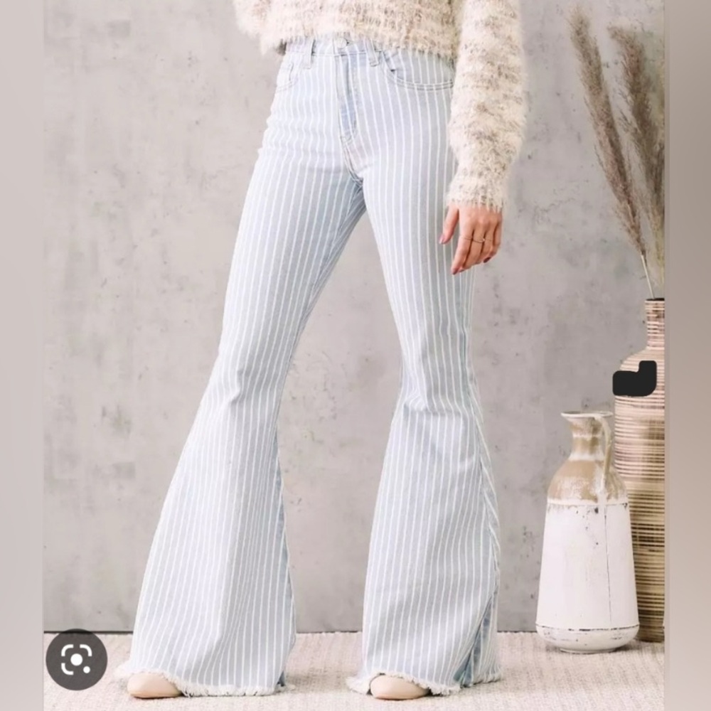 Kancan striped high waisted flare jeans